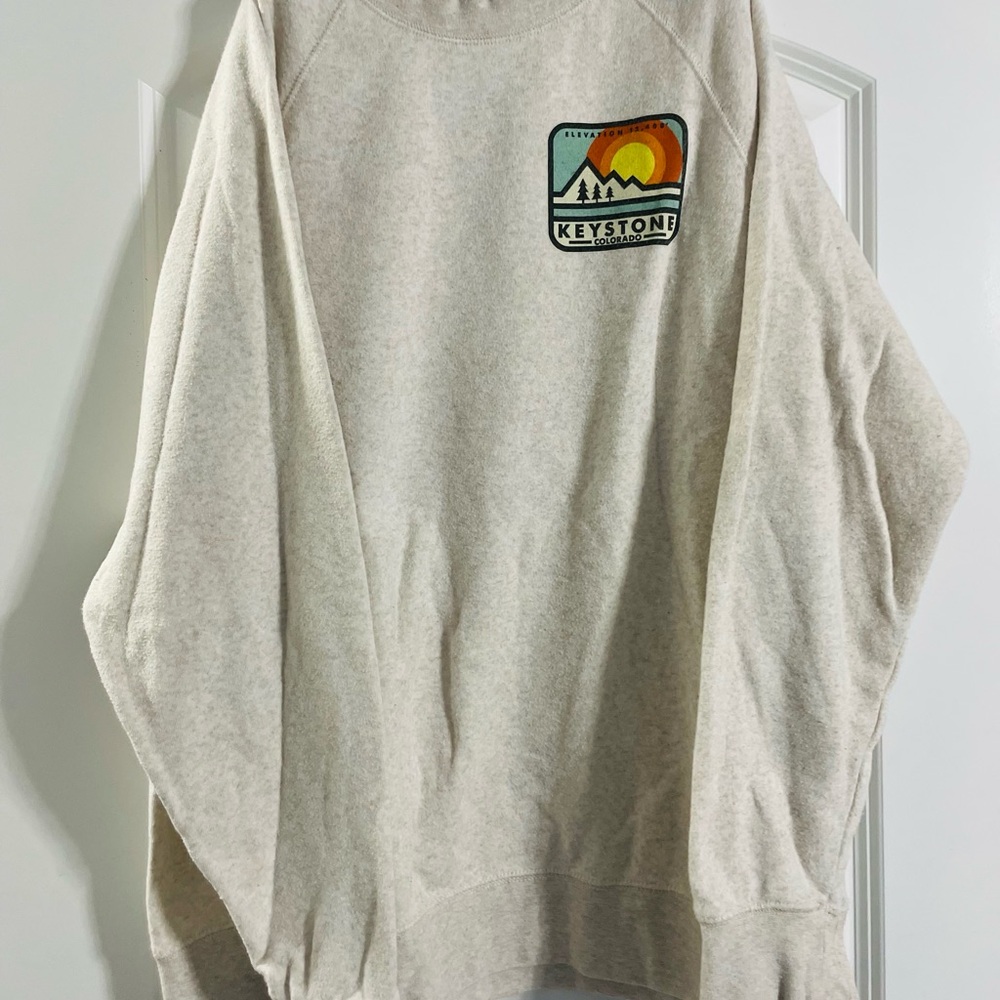 Cream Knit Crewneck Sweater with Keystone Mountain Logo